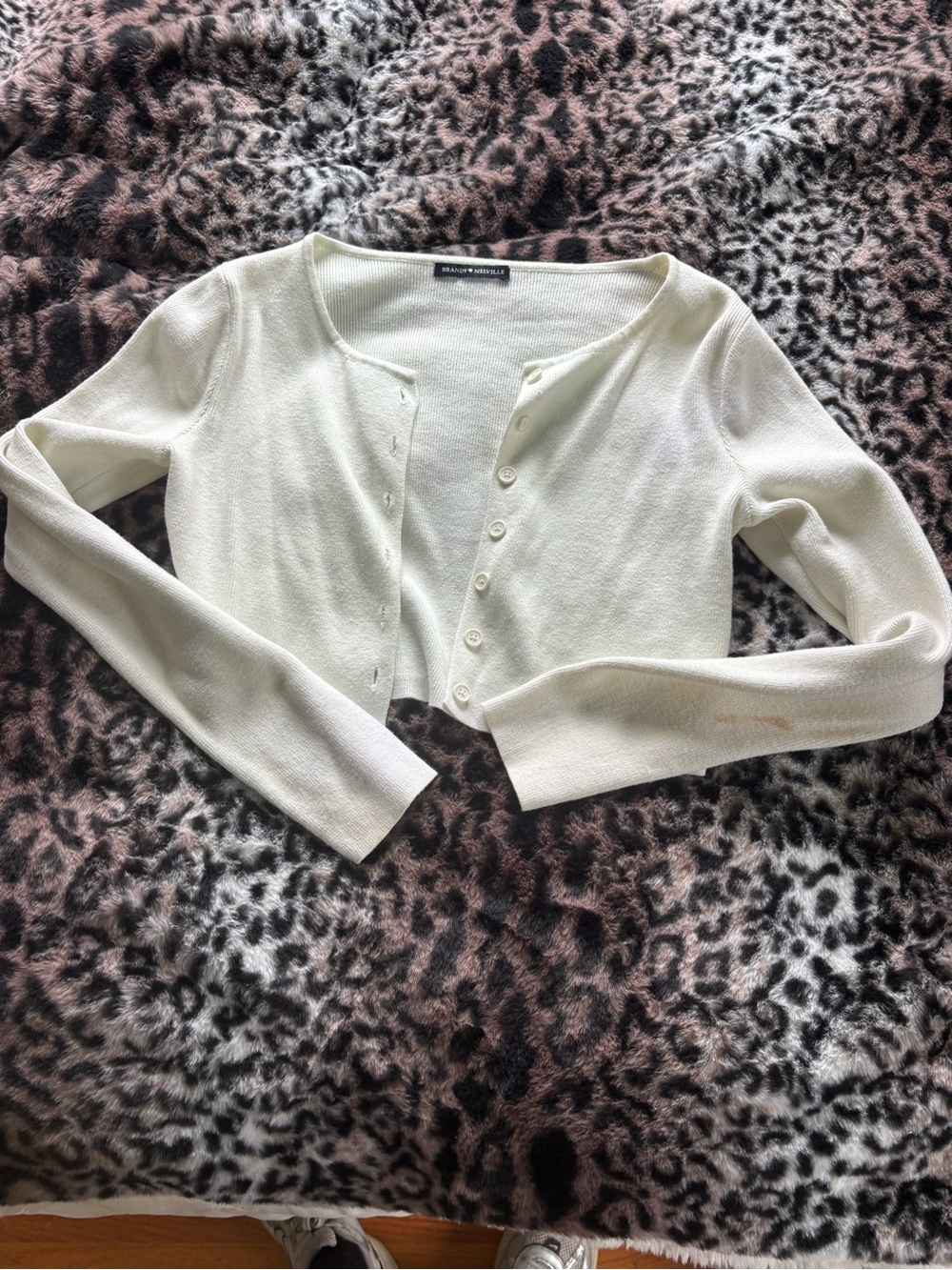 Brandy Melville Cream Cropped Button-Up Cardigan